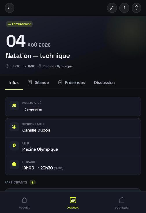 Détail d'un événement dans l'application